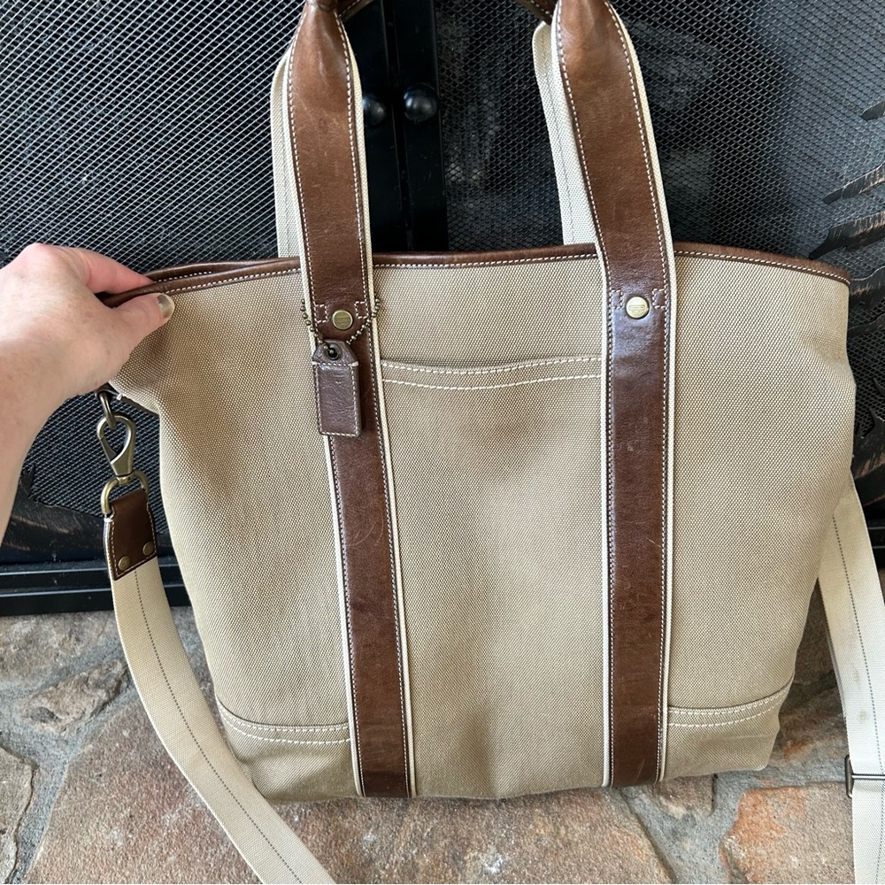 Coach Tan and Brown Canvas and Leather Tote Bag